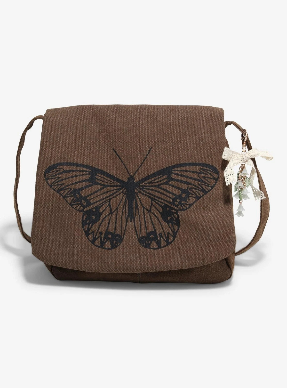 Black Butterfly Brown Canvas Messenger Bag -Hot Topic